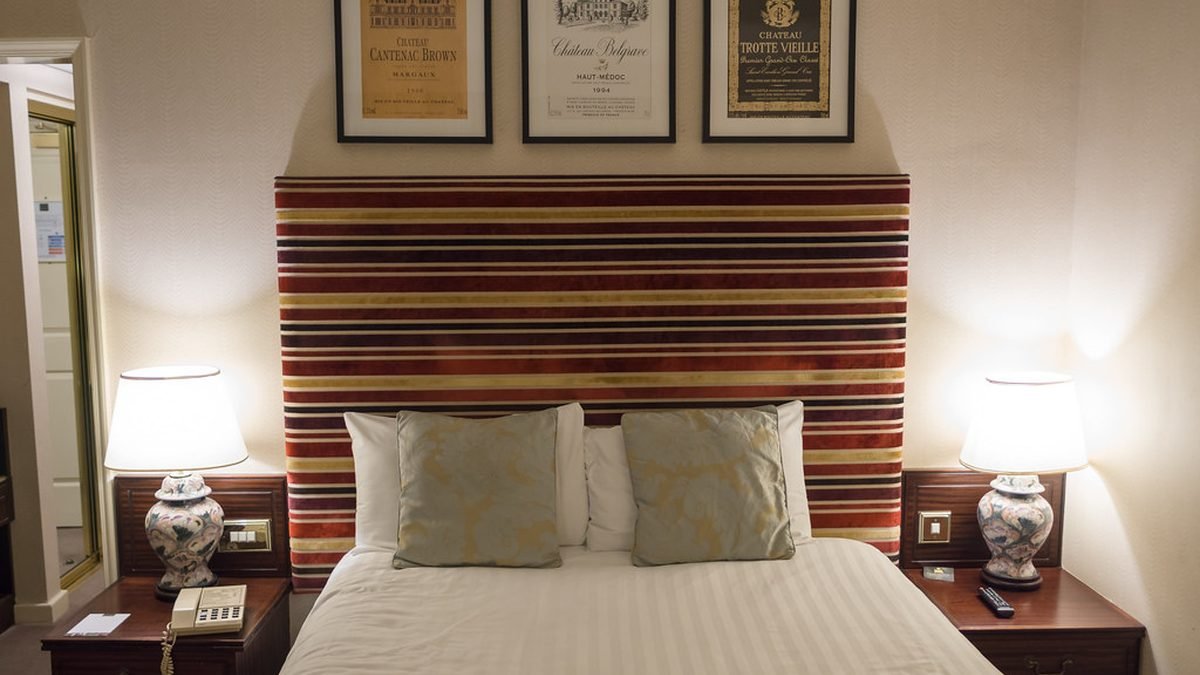 Hotel room with a made bed, ESA friendly hotels travel guide